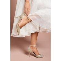 Coast Women's Wide Fit Tanisha Diamante Ankle Strap High Stiletto Court Shoes in Gold | Size: 4