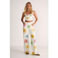 NastyGal Women's Embellished Star Detail Straight Leg Denim Jeans in Ecru | Size: 14