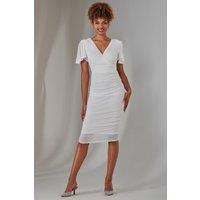 Jolie Moi Women's Flare Sleeve Ruched Sequin Dress in White | Size: 8