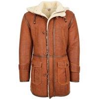 House of Leather Men's Mens Real Sheepskin Duffle Hooded Coat 3/4 Length Shearling Vincent in Brown | Size: Medium
