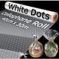 volila 40cm x 30m Polka Dot Cellophane Roll For Gift Wrapping Flower Bouquets in Clear | Size: 1 Pack
