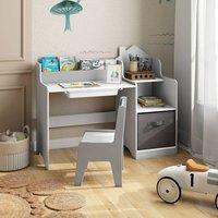 Costway Kids Study Desk & Chair Set Wooden Children Study Table w/Shelves in Grey