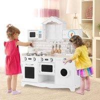 Costway Kids Pretend Kitchen Playset Wooden Chef Role Play Toy w/ Washer in White
