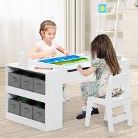 Costway 2-in-1 Kids Art Table & Chairs Set Wooden Craft Easel Desk W/Shelves in White