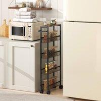 HOMCOM Rolling Kitchen Trolley, Slim Storage Cart with Metal Frame, Handle in Black