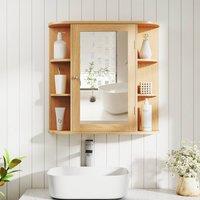 Costway 3-Tier Mirrored Bathroom Cabinet Wall Mount Storage Cabinet W/ Shelves in Natural
