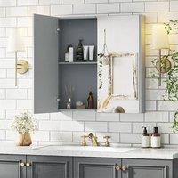 Costway Wall Mounted Storage Cupboard Bathroom Cabinet w/ Shelf & Mirror in Grey