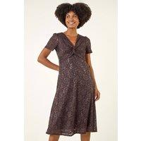 Roman Women's Sequin Lace Twist Front Midi Dress in Chocolate | Size: 14