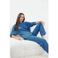 WOVCOR Women's 2 Piece Ribbed Knit Pajama Set with Hood in Blue | Size: Medium