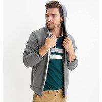 Lands' End Men's Serious Sweats Hooded Zip Jacket, Sherpa Lining in Dark Grey | Size: Large