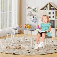 Costway Kids Table & 2 Chairs Set Wooden Children's Activity Table Set in Grey