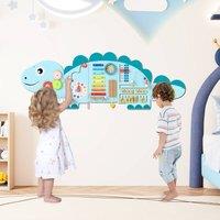 Costway Toddlers Dinosaur Activity Wall Sensory Board Panels Educational Toy in Blue