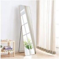 Living and Home Modern Round Corner Rectangular Metal Floor Full Length Mirror in Gold