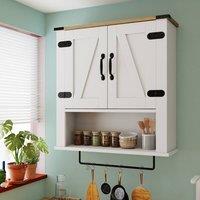 Costway Bathroom Wall Cabinet Wooden Medicine Cabinet w/ Towel Bar & Shelf in White
