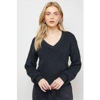 Oasis Women's Pearl Detail Ribbed Jumper in Black | Size: Small