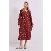 Dorothy Perkins Women's Floral Empire Seam Frill Detail Jersey Midi Dress in Burgundy | Size: 8