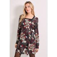 Dorothy Perkins Women's Patchwork Floral Square Neck Lace Trim Mini Dress | Size: 16