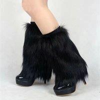 PEACH ACCESSORIES Women's Sleek Plain Faux Fur Plain Faux Leg Warmers in Black