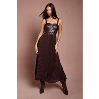 Coast Women's Strappy PU Pleat Skirt Midi Dress With Belt in Brown | Size: 14