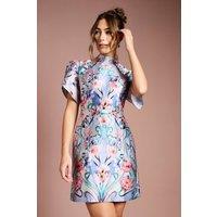 Coast Women's Floral Placed Tulip Sleeve Mini Dress in Blue | Size: 18