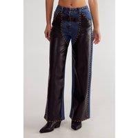NastyGal Women's Denim Pu Mix Chaps in Dark Wash | Size: 12