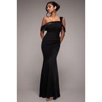 Goddiva Women's One Shoulder Satin Band Maxi Dress in Black | Size: 12