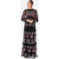 Maya Deluxe Women's Embroidered Long Sleeve Maxi Dress in Black | Size: 8