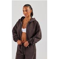 Cernucci Women's Cropped Zip Through Hoodie - Coffee in Brown | Size: Medium