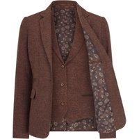 Infinity Leather Women's 2 Piece Set Herringbone Wool Tweed Check Blazer Waistcoat in Brown | Size: 20