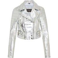 TruClothing Women's Real Leather Short Cropped Length Brando Style Biker Jacket in Silver | Size: 14