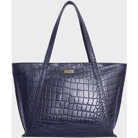 Assots London Women's AGNES' Croc Embossed Real Leather Designer Tote Bag in Navy