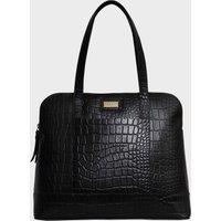 Assots London Women's EVA' Croc Embossed Real Leather Designer Unlined Tote Bag in Black