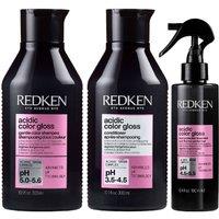 Redken Women's Trio: Acidic Color Gloss Shampoo 300ml, Conditioner 300ml & Heat Treatment 190ml in Clear