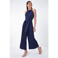 Roman Women's Pleated Halter Neck Jumpsuit in Navy | Size: 20