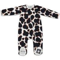 Lucy & Sam Black Cow Zip Babygrow in White | Size: 3-6 m