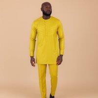 JTAPHRIQUE Men's Men's Mustard Yellow African Senator Suit | Size: 2XL