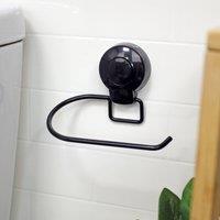 Showerdrape Suctionloc Black Steel Suction Wall Mounted Toilet Roll Holder