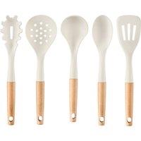 Cooks Professional 5 Piece Silicone Utensil Set - Kitchen Cooking Spoons, Ladle & Spatula in Off-White