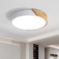 COMELY LED Ceiling Light Wood Round 24W, Modern Ceiling Lamp 30, 6000K in White