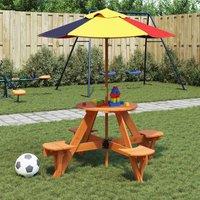Berkfield Home Picnic Table for 4 Kids with Umbrella Hole Round Solid Wood Fir in Brown