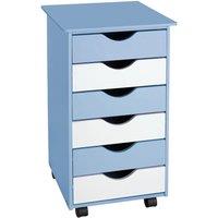 tectake Chest of Drawers, 6 Drawer Wooden Filing Cabinet with 4 Swivel Wheels in Blue | Size: 1 Pack