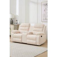 More4Homes Boston 2 Seater Manual Recliner Sofa w Drinks Console in Beige