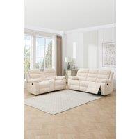 More4Homes Boston Manual Recliner Fabric 2+3 Seater Sofa Set w Drinks Console in Beige