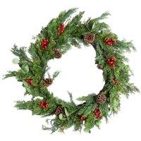 Shatchi Christmas Wreath 90cm Artificial Greenery Red Berry & Pinecone in Green | Size: 800mm
