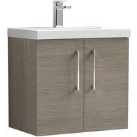Balterley Wall Hung 2 Soft Close Door, Bathroom Vanity Unit, Solace Oak, 600mm in Brown