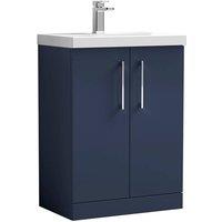 Balterley Contemporary Bathroom Floor Standing 2 Soft-Close Door Vanity Unit & Mid-Edge Ceramic Basin, Midnight Blue, 600 mm in Blue