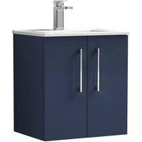 Balterley Bathroom 2 Soft Close Door, Wall Hung Vanity Unit Basin, Blue, 500mm in Blue
