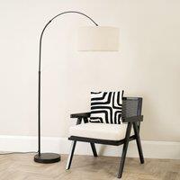 ValueLights Louis Black Arched Curved Floor Lamp with Boucle Drum Lamp Shade in Cream