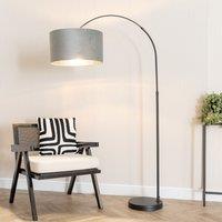 ValueLights Louis Black Arched Floor Lamp with Grey Velvet & Metallic Chrome Inner Shade