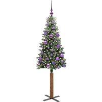 Berkfield Home Elegant Slim Christmas Tree with 150 LEDs Green & White 150 cm